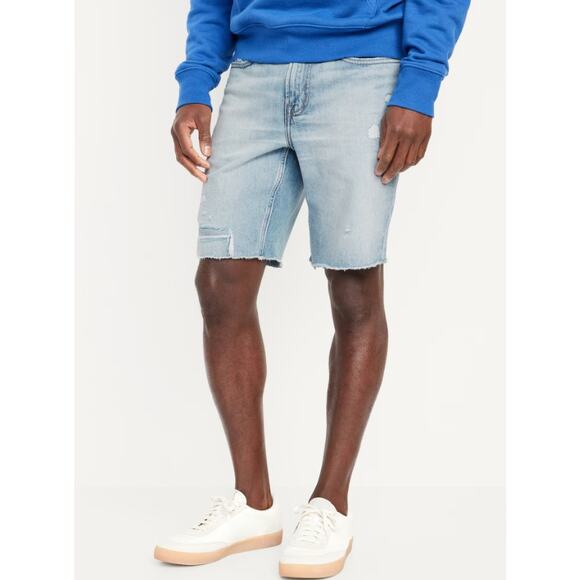 Old Navy Light Wash Destructed Slim Fit Jean Shorts Mens 38 High Rise Distressed - Picture 1 of 8
